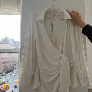 cinq a sept Cream Wrap-Front Blouse with Tie Detail